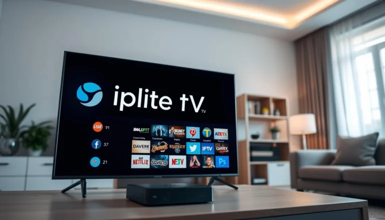 A high-quality IPTV subscription service displayed prominently on a sleek, modern device, such as a smart TV or streaming box, against a backdrop of a cozy, well-lit living room. The screen showcases the Iplitetv brand logo and UI, highlighting the robust channel selection and easy-to-navigate interface. Soft, natural lighting illuminates the scene, creating a welcoming and immersive atmosphere. The composition emphasizes the convenience and enjoyment of subscribing to an IPTV service, inviting the viewer to envision themselves seamlessly accessing a world of entertainment.